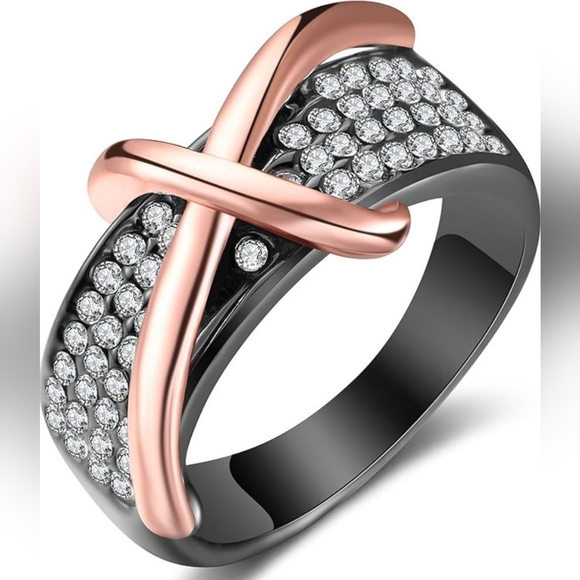 Jewelry - Fashion Crossover Statement Ring, AAA Crystal Setting Cocktail Ring